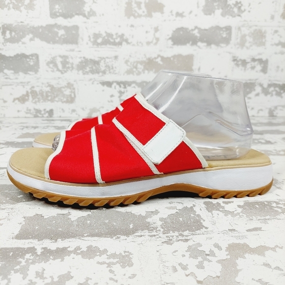 Clarks Shoes - NEW Clarks Red & White Canvas Slides Summer Sandals Shoes M850